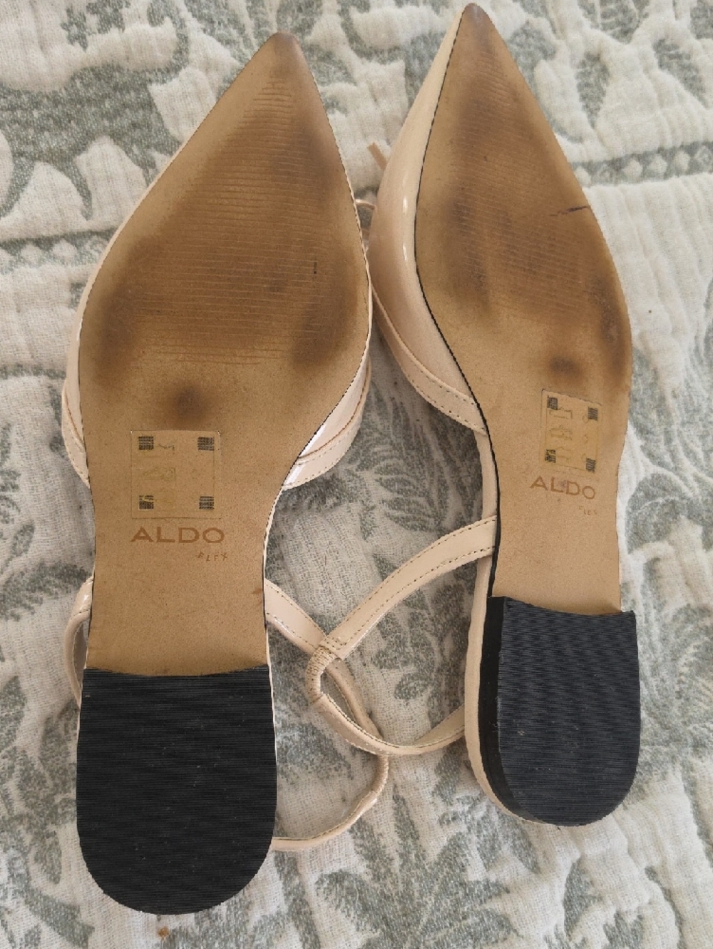 New ALDO Beige Patent Pointed-Toe Slingback Flats with Lace-Up Detail - Picture 2 of 3